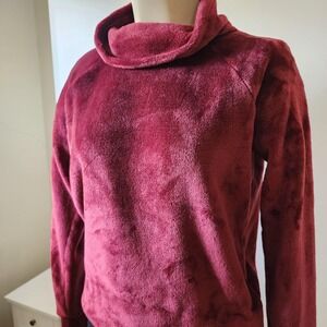 Gaiam Lux Womens Cowl Neck Maroon Velour Yoga Pullover Sweater XS